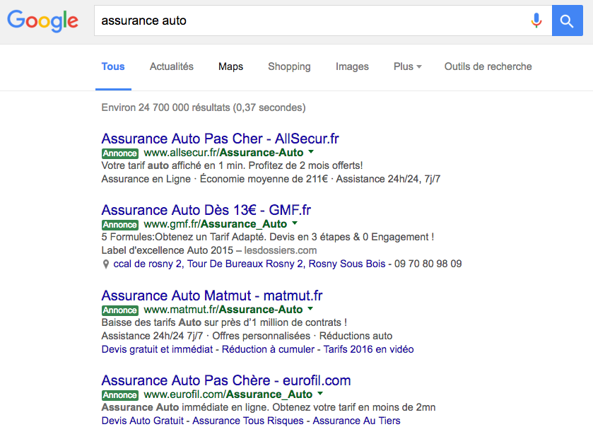 google adwords couleur vert