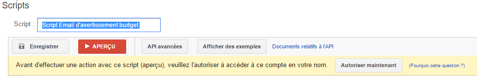 Script mail budget adwords