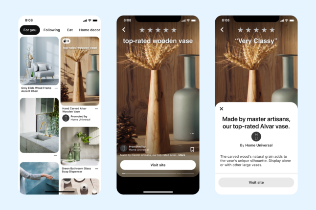 Un aperçu des annonces Idées sur la Pinterest. Source : Pinterest.
