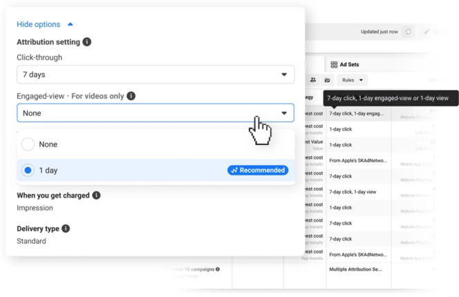 L'apparition des vues actives (engaged-view) sur Meta.