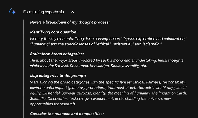 Google's Gemini AI, which formulates hypotheses and describes its thought process