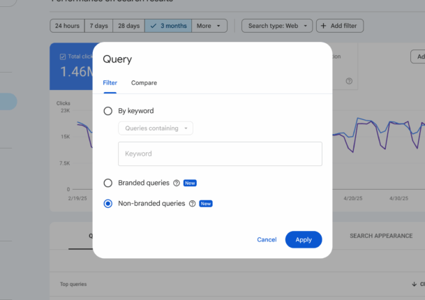Google Search Console filters brand queries